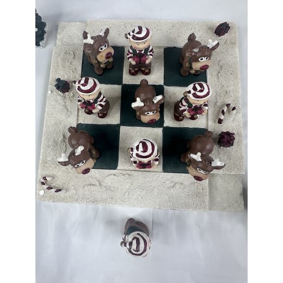 Christmas Tic-Tac-Toe Set Elves Reindeer Games Decor Resin - Picture 3 of 9
